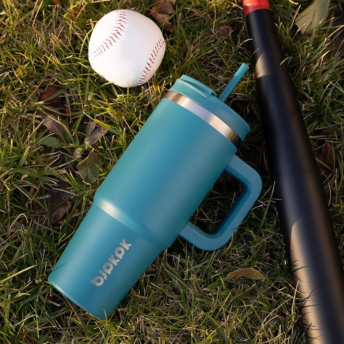 BJPKPK 40 oz Insulated Tumbler with Handle & Straw, Stainless Steel | Double Wall Vacuum Insulation, Leak Proof, BPA Free, Dishwasher Safe, Cupholder Friendly, Travel & Outdoor, Blue Haze