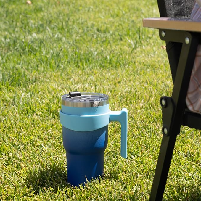 BJPKPK 30 oz Tumbler with Handle & Straw, Insulated Stainless Steel Mug | Double Wall Vacuum, Keeps Hot/Cold, Thermal Cup, BPA Free, Dishwasher Safe, Cupholder Fit, Coffee & Travel, Sky