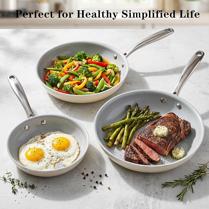 Nonstick Frying Pans Ceramic Skillet: 8Inches Non Stick Egg Fry Pan - PFOA PTFE PFAS Free