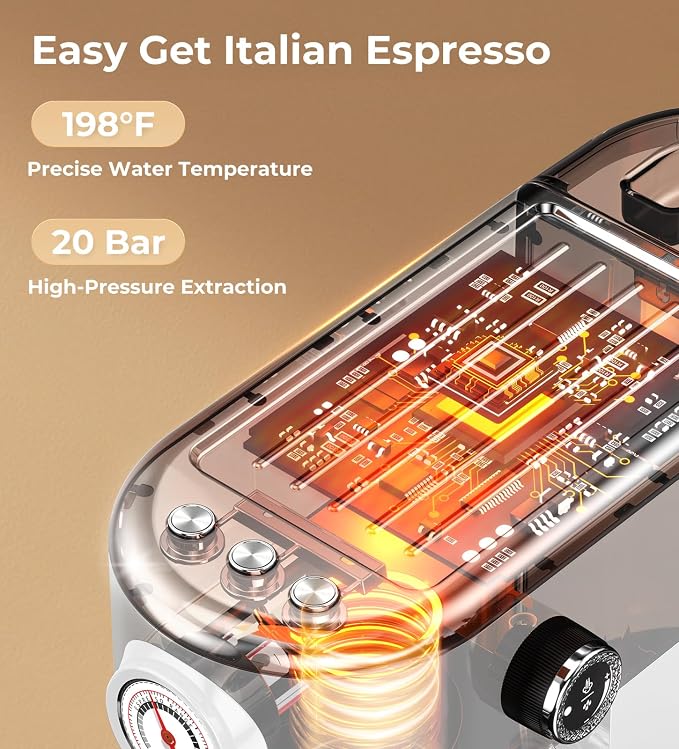 atatix 20 Bar Espresso Machine with Milk Frother, Compact Espresso Maker | Stainless Steel Coffee Machine with Precise Temp Control, 44oz Removable Water Tank for Latte, Cappuccino, White