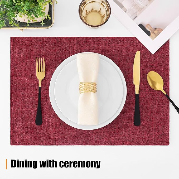 Homaxy Cloths Placemats for Dining Table Set of 6, 13" x 19", Red | Heat Resistant, Washable, Cotton Linen Blend Table Mats, Easy to Clean Place Mats, Indoor Outdoor