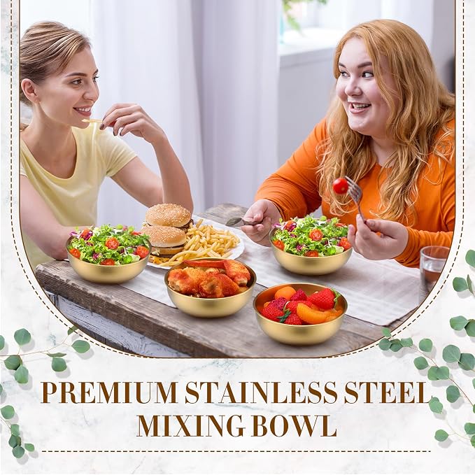 Nuogo 10 Pcs 4.7 Inch Gold Bowls Stainless Steel Esthetician Facial Bowls | Multi-use for Spa Facials Baking Serving, Christmas Wedding Decor, Professional Mixing Prep, Salad Fruit Candy Display Bowls