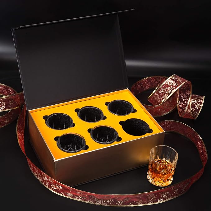 KANARS Whiskey Glasses Set of 6 with Elegant Gift Box for Liquor Scotch Rum | 10 Oz Premium Old Fashioned Crystal Glass Tumbler Bourbon Gifts for Birthday Thanksgiving Christmas Housewarming