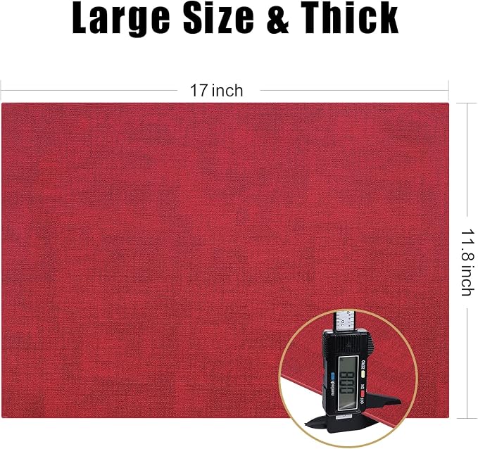 Homaxy PU Faux Leather Placemats for Dining Table, Set of 12, Red | Waterproof Wipeable Washable Table Mats, Easy to Clean Anti-Slip Place Mats, 11.8" x 17"