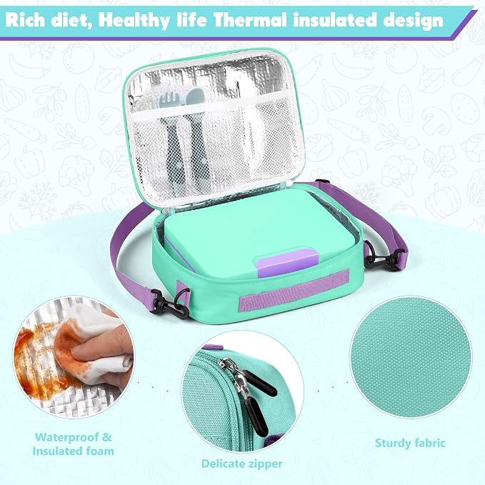 WyfKyd Bento Lunch Box Set with Soup Thermo Food Container for Kids Adults | Bento Box Set with 9.5oz Soup Thermo Kids Leak-proof Lunch Box Container with Insulated Hot Food Jar and Bag for School Green