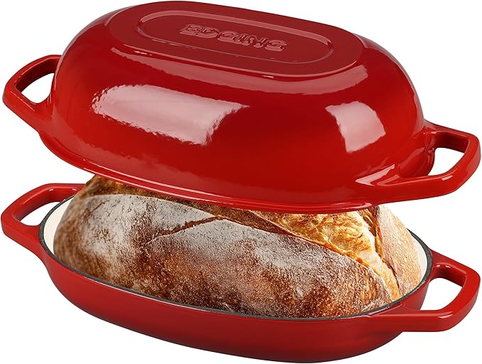 EDGING CASTING Enameled Cast Iron Oval Dutch Oven Pot with Lid, Dutch Oven for Sourdough Bread Baking, Bread Oven, Bread Dutch Oven, Oval Bread Pan, 5qt, Red
