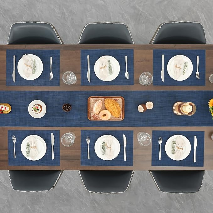 Myir JUN Placemats Set of 10 Kitchen and Dining Table Placemats | Vinyl Placemats Place Mats Indoor/Outdoor Set of 10 Washable Table Mats Non-Slip Place mats for Dining Table, Dark Blue