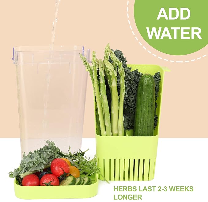 LUVCOSY Herb Keeper, BPA-Free Plastic Herb Saver with an Inner Basket for Cilantro, Mint, Parsley, and Asparagus, Keeps Fresh Herbs for 3 Times Longer,1Pcs, Green