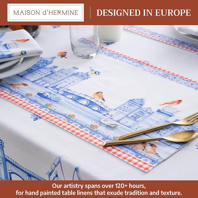 Maison d' Hermine Placemats Set of 4 Reusable 100% Cotton (13"x19") | Cloth Place Mats Washable Table Mats for Kitchen Dining Party Wedding Hotel Home Restaurant Spring Summer - Amsterdam Canals