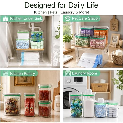 5-in-1 Trash Bag Dispenser, Laundry & Dishwasher Pods Storage Container | Space-Saving Under Sink Garbage Bag Dispenser for 13/30/33 Gallon Bags & Laundry Room Storage. Home Organization Must Haves!