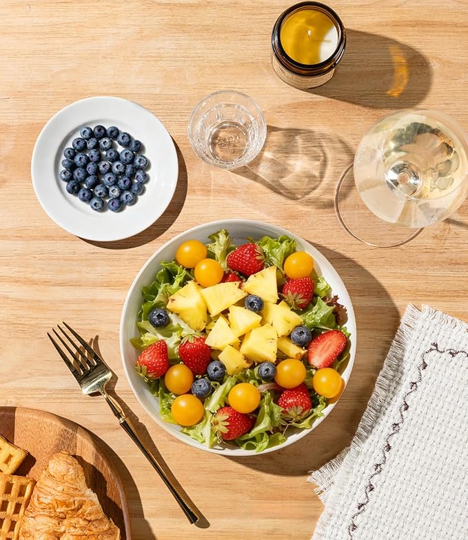 7.5" Ceramic Pasta Bowls Set of 4, Salad Bowls | Versatile Serving Bowls for Pasta, Salad, Fruit & Noodles, Housewarming & Wedding Gift, Reactive White