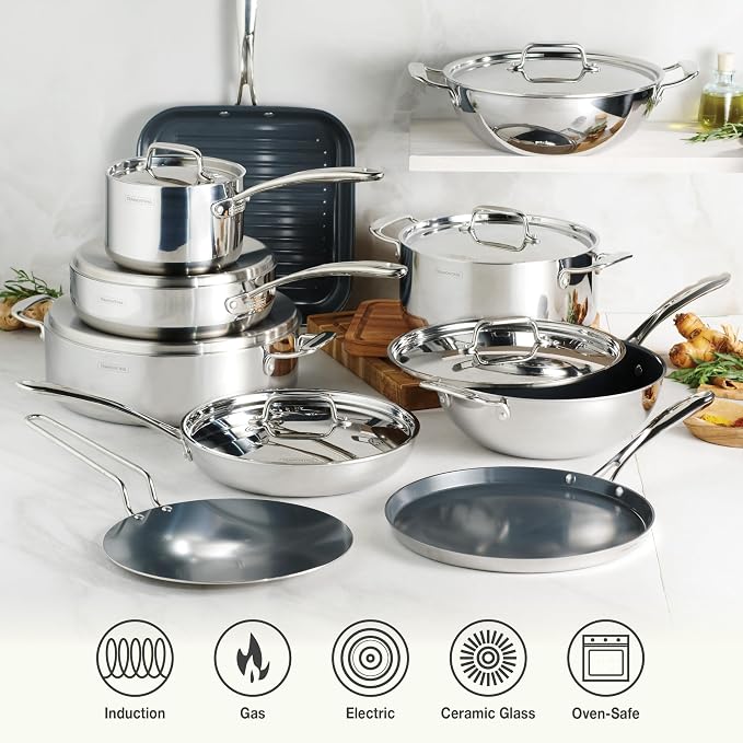 Tramontina Utsava Tri-Ply Clad Stainless Steel 10-Inch Square Grill Pan | Ceramic Non Stick Interior, Induction-Ready