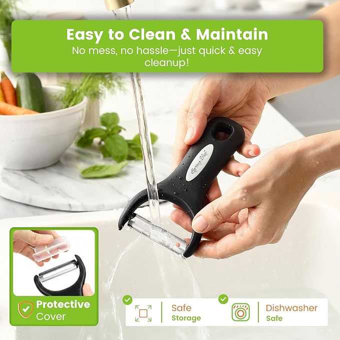 Spring Chef Stainless Steel Y Shaped Vegetable Peeler for Kitchen - Black | Heavy Duty Potato Peeler with Ultra Sharp Blades & Soft Grip Handle for Apple, Carrot, Cucumber, Veggie, Fruit, Citrus