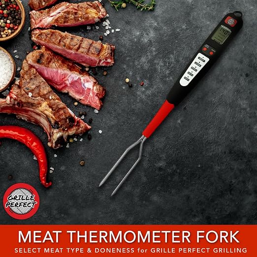 Digital Meat Thermometer Fork for Grilling and Barbecue Fast Read Electronic Probes with Ready Alarm Quick Accurate BBQ Temperature for Steak Chicken Hot Grilled Food