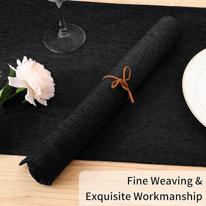 Homaxy Cloths Placemats for Dining Table Set of 4, 13" x 19", Black | Heat Resistant, Washable, Cotton Linen Blend Table Mats, Easy to Clean Place Mats, Indoor Outdoor