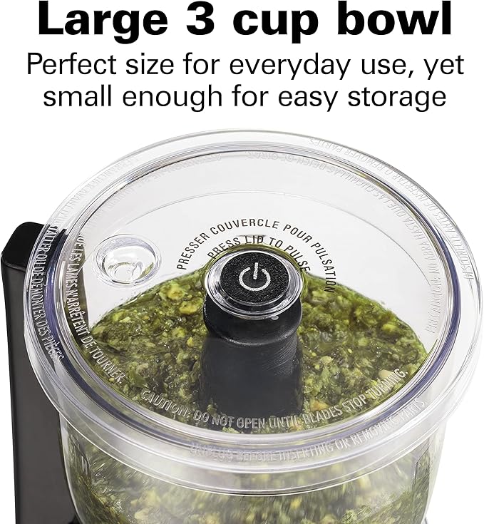 Hamilton Beach 3 Cup Electric Vegetable Chopper & Mini Food Processor | Simple Stack & Press Design | 350 Watts & Stainless Steel Blades For Dicing, Mincing & Puree | Dishwasher Safe | Black