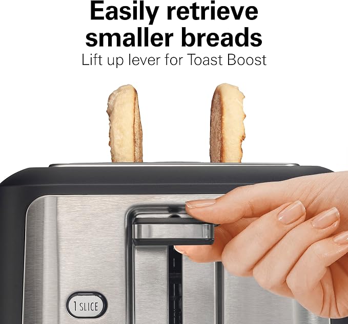 Hamilton Beach Gourmet 2 Slice Slot Toaster with Sure-Toast Technology | Browning Control With 7 Shades | Auto Shutoff | Toast Boost | Extra-Wide Slots | Bagel Setting | Matte Black | 22996