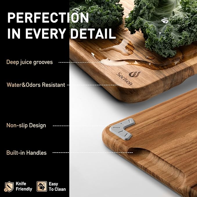 Teak Cutting Boards for Kitchen 13'' Teak Wood Wooden Charcuterie Board | Charcuterie Board, Serving, Heavy Duty, Sink Board, Non Slip, Wooden Chopping Board, Small Wooden Chopping Board