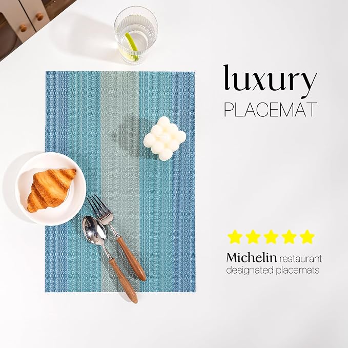 LEXMORE Placemats Set of 6 Vinyl/Plastic Woven Place Mats for Kitchen Table Indoor/Outdoor Washable Placemat Wipeable Dining Table Mats(Ocean Geode)