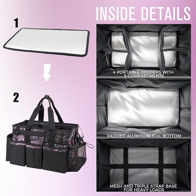 SCAVATA Wearable Cleaning Caddy, Cleaning Caddy Supplies Organizer with Handle & Shoulder Straps for Housekeepers, Under Sink & Car Cleaning Tool Organizers Bag with 4 Foldable Divider (Totem)