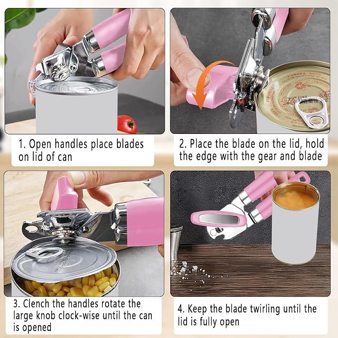 Manual Can Opener, Stainless Steel Smooth Edge Hand Held Can Opener, Heavy Duty Multifunctional Bottle Opener With Easy Turn Knob