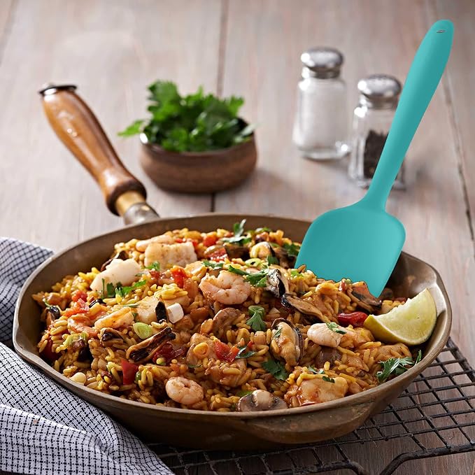 5-Piece Silicone Spatulas Set with Tongs, 446°F Heat Resistant, Aqua Sky | Steel-core Utensils, Nonstick-safe Silicone Turners and Tongs for Flipping, Grilling, Mixing and Baking, Dishwasher Safe