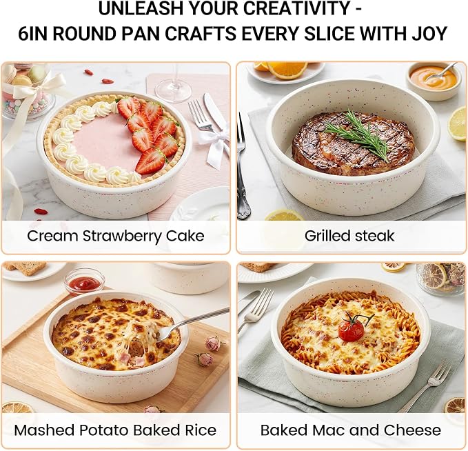 CAKETIME 6 Inch Silicone Round Cake Pan with Metal Reinforced Frame, Non-stick & BPA Free, Even Heat Distribution, Stackable & Dishwasher Safe