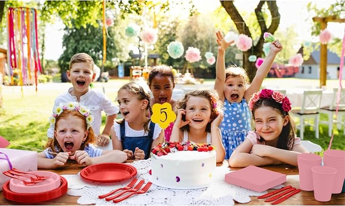 Party Solids 350 Pieces Valentines Plastic Plates For Party, Valentines Disposable Plates Set, 50 Of Each 9" Dinner Plate Set, 7" Dessert Plate, Cups, Napkins & Cutlery Plastic Dinnerware Set