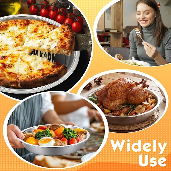 3 Pcs Deep Stainless Steel Pie Pan Set - Thickened Metal Baking Pans for Oven, Rust Proof Pie Plates for Kitchen (11 Inches,Larger Size)