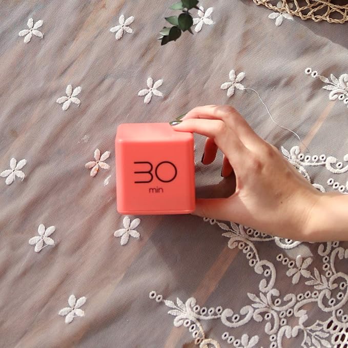 mooas Cube Timer, Flip, Block, Productivity, Time Management (Coral) | 10/30/50/60 Min Countdown Timer, Battery Operated, 2-Level Alarm Vol, Easy to Use, ADHD, Exercise, Study, Cooking