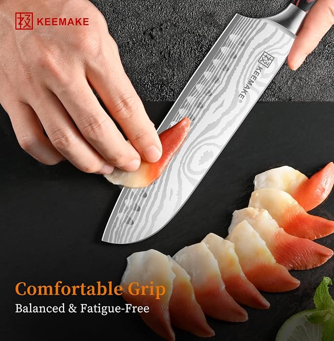 7" Santoku Knife, Razor Sharp Chef Knife with Ergonomic Handle | Japanese High Carbon Stainless Steel, 12° Bevel Angle, Professional Cooking Gadgets with Gift Box for Men and Women