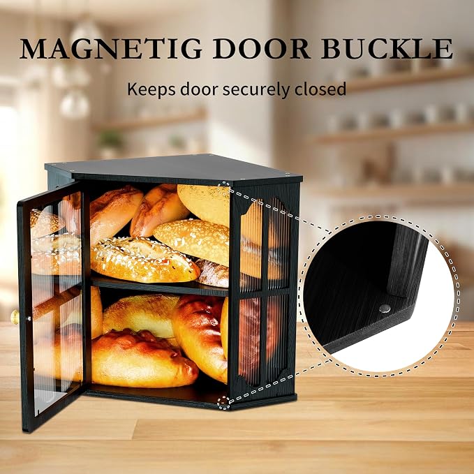 Corner Bread Box for Kitchen Countertop, Bread Storage Container for Bread | Large Capacity Bread Holder with 3 Adjustable Height for Counter, Breadbox Organizer