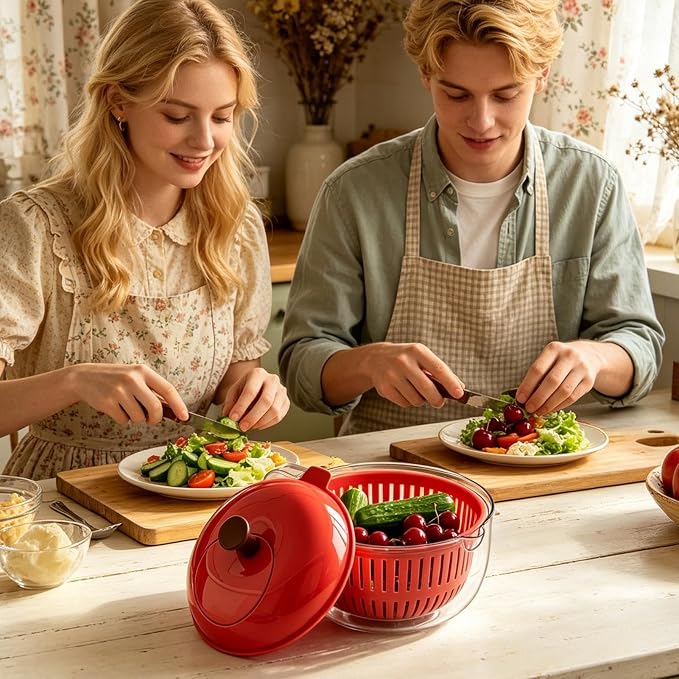 Salad Spinner, Salad Washer And Spinner, Fruit And Vegetable Washer & Dryer, Lettuce Spinners With Vegetable Washing Basket, Fruit Washing Bowl, Easy-Clean Kitchen Gadget For Greens