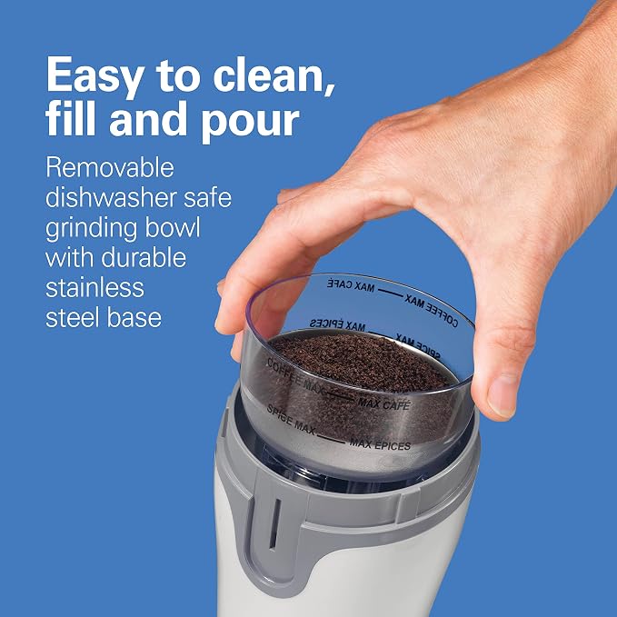 Hamilton Beach Fresh Grind Electric Coffee Grinder For Up To 12 Cups | Grinds Coffee Beans, Spices & More | Stainless Steel Blades | Easy-Clean Removable Chamber | White | 80420