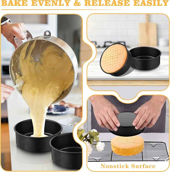 E-far 7 Inch Cake Pan, 3PCS Nonstick Stainless Steel Baking Cake Pans Tins | Round Smash Bakeware Baking for Birthday Layer Cake/Cheesecake, Straight Side, Non-Toxic & Healthy, Leakproof & Easy Clean