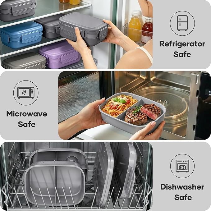 HOMETALL Bento Box Adult with Insulated Lunch Bag - 3 Stackable Leak-Proof Lunch Box Containers for Women & Men - BPA Free Lunchbox with Utensil Set (Spoon, Knife, Fork) for Work, Picnic, Dining Out