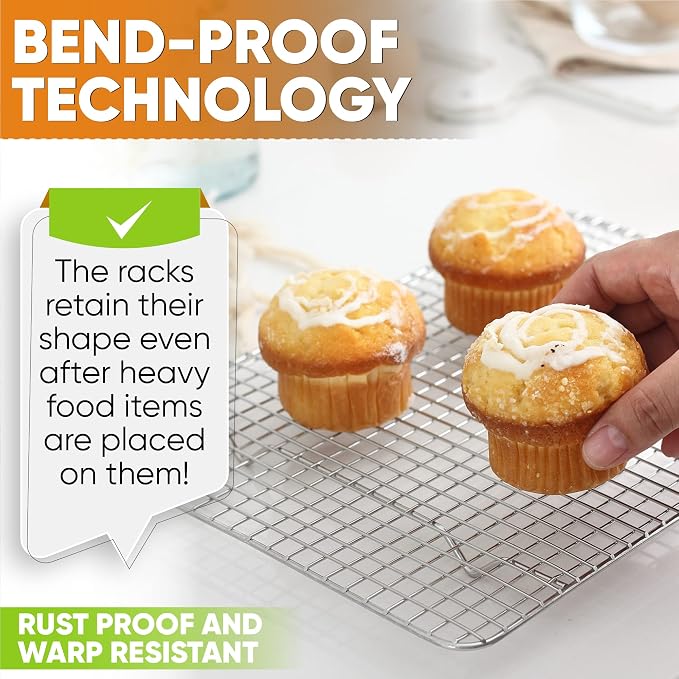 Spring Chef 8.5" x 12" Stainless Steel Cooling Rack for Baking, Set of 2 | Heavy Duty Oven Rack for Kitchen, Oven Safe Wire Rack for Baking, Fits Small Quarter Sheet Pan, Dishwasher Safe
