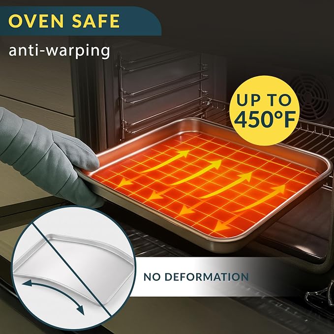 Aluminum Cookie Sheets for Baking Set of 2, 13x9" Quarter Sheet Pans | Anti-warp with reinforced steel rim; even-heat, rust-resistant & easy to clean; food-grade, oven-safe