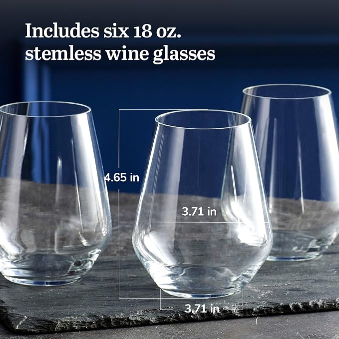 Libbey Signature Greenwich Stemless Wine Glasses Set of 6, Modern Wine Glasses for Red and White Wine, Ideal Stemless Wine Glass Set for All Occasions