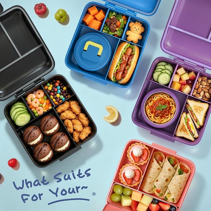 JXXM Bento Lunch Box for Kids With 8oz Soup thermo,Leak-proof Lunch Containers with 5 Compartment,thermo Food Jar and Lunch Bag, Food Containers for School (A-Blue(Dinosaur))