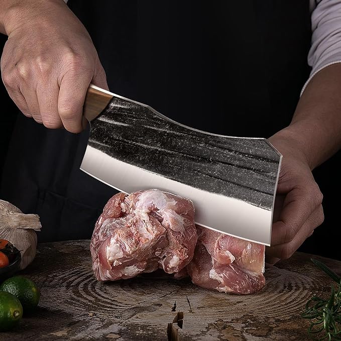 HOSHANHO Butcher Knife Set, 3PCS Knife Set of Bone & Cleaver & Viking Knife | High Carbon Steel Serbian Chef Knife Set of Heavy Duty Chopping Knife for Home, Cooking, Outdoor Camping BBQ