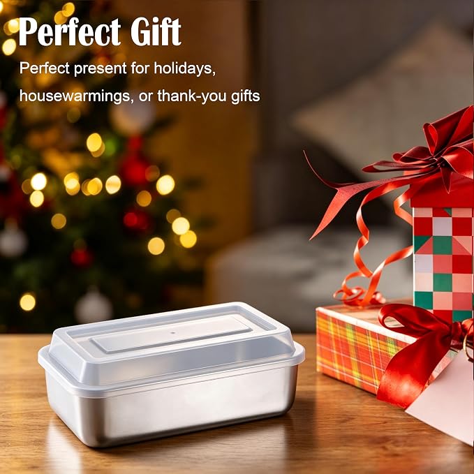 E-far Loaf Pan with Lids, 9 x 5 Inch Stainless Steel Bread Pan | for Homemade Bread, Rectangle Baking Tins for Sourdough, Meatloaf, Banana Cake, Nontoxic & Dishwasher Safe