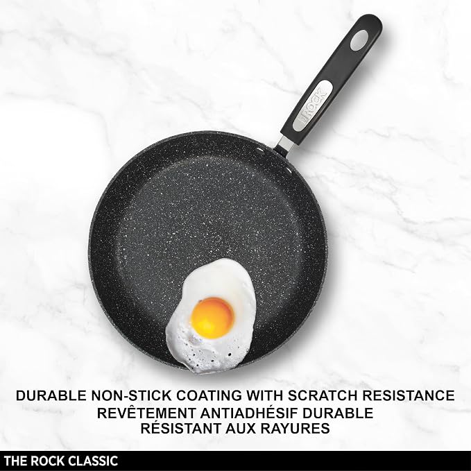 Starfrit The Rock 24 cm (9.5") Non-Stick Fry Pan - Durable Forged Aluminum - Oven Safe - PFOA Free - Easy to Clean - Black