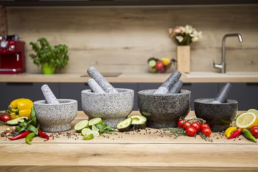 ChefSofi Mortar and Pestle Set - Black Polished Exterior - 6 inch - 2 Cup Capacity
