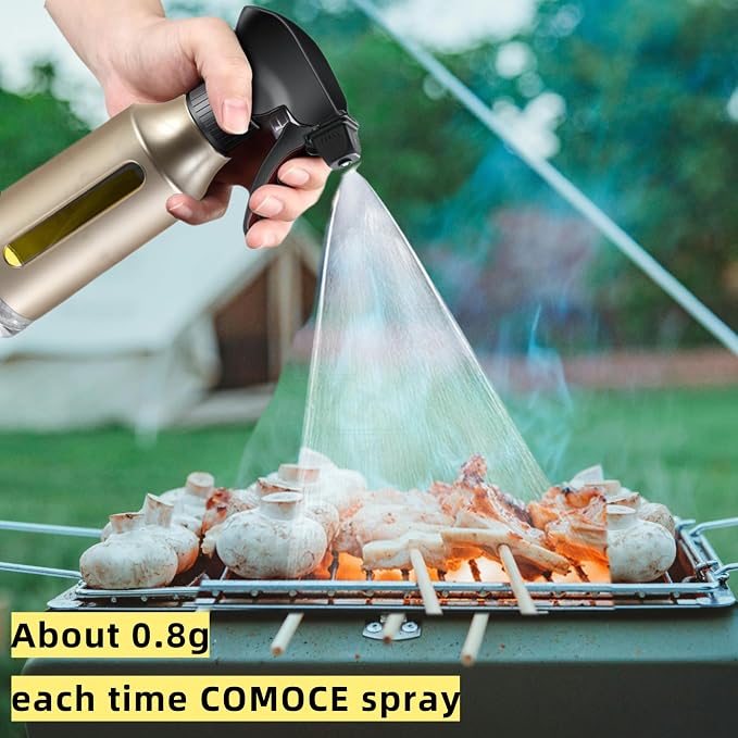 Oil Sprayer for Cooking, Olive Oil Sprayer, 180ml Oil Spray Bottle for BBQ, Roasting, Salad, Kitchen Gadgets Accessories for Air Fryer. Thick Glass, Fan mist, Strong Spray Force. (Classic, Gold)