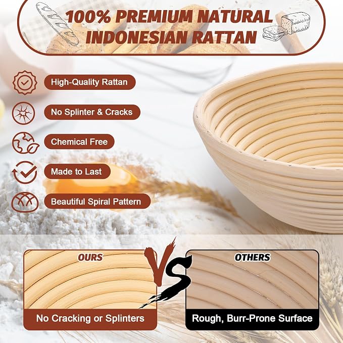 EWFEN Sourdough Starter Kit with Enamel Cast Iron Pot, Complete Sourdough Bread Baking Supplies, Round & Oval Bread Proofing Basket with 34 Oz Starter Jar, Bread Making Tools Kit