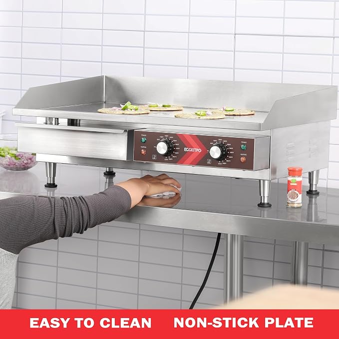 EGGKITPO 240V Commercial Electric Griddle 29 Inch Large Countertop Griddle 3500W Non-Stick Flat Top Grill Stainless Steel Teppanyaki Griddle with Adjustable Temperature 90℉-575℉ for Restaurant Use