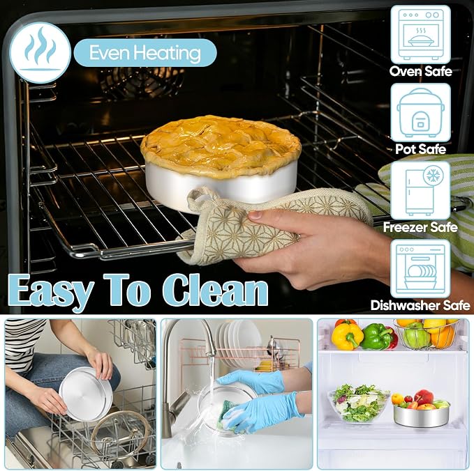 TeamFar 6 Inch Cake Pan, 2 Pcs Stainless Steel Round Tier Cake Pan Set | for Baking Steaming Serving, Fit in Oven Pot Air Fryer, Healthy & Heavy Duty, Mirror Finish & Easy Clean, Dishwasher Safe