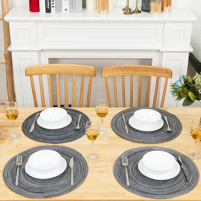 Winknowl Round Braided Placemats Set of 8 Washable Woven Heat Resistant Table Mats for Kitchen Dining Tables 15 inch Round Place Mats (Mist Gray,8)