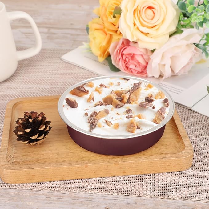 Beasea Disposable Mini Pie Tins With Lids, 4 Inch 50 Pack Disposable Mini Pie Pans, 8 Oz Aluminum Foil Coffee Brown Tart Pans Round Oven Baking Small Cake Tin for Cheesecake Fruit Tart Quiche